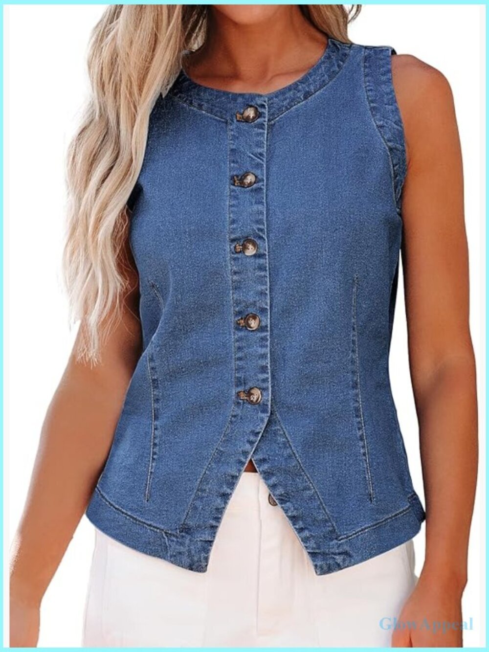 Sleeveless Denim Vest Button Down Crewneck Casual Western Waistcoat Stretchy